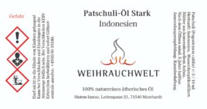 Patschulie stark aus Indonesien Aetherisches Oel Label