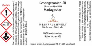 Rosengeranie-Flaschenlabel